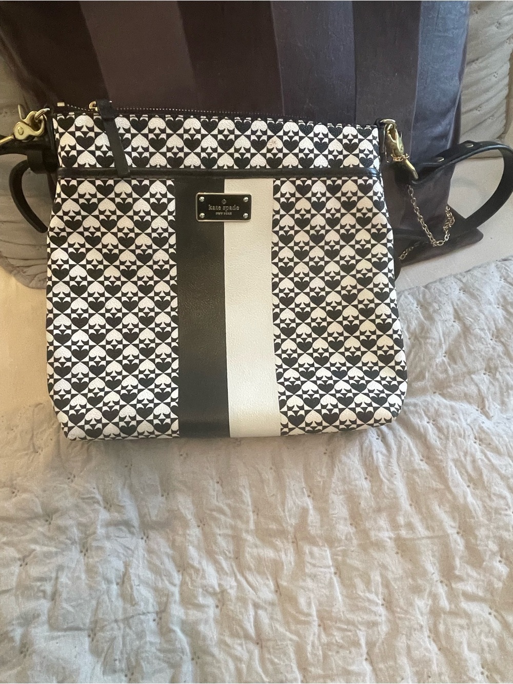 kate spade Black and White Geometric Stripe Crossbody Bag